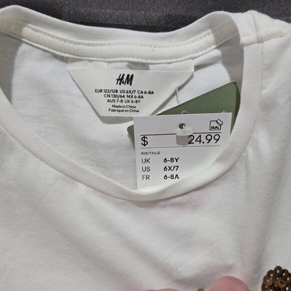 H&M NWT Girls 6X-7 Reindeer Ruffle Tee - Picture 4 of 4